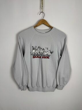 Vintage 80s Grand Canyon Mule Ride Graphic Hanes Light Gray Crewneck Sweatshirt